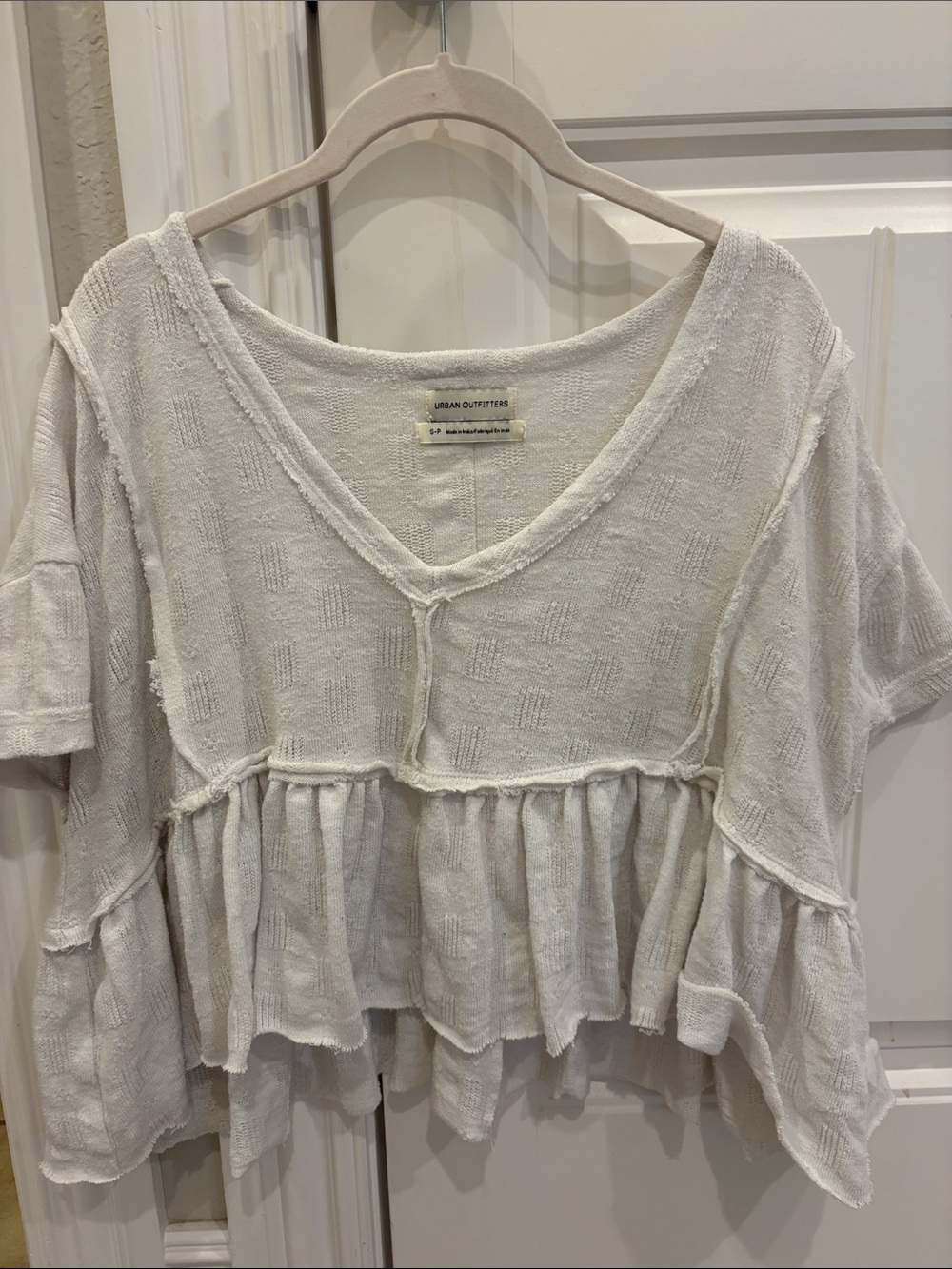 Urban Outfitters Cream Gauzy Ruffle V-Neck Tunic